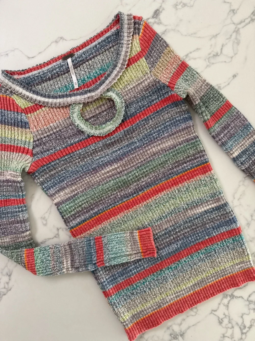 Free People Sunshine Daydream Long Sleeve Knit Top - Multi Stripe - Size XS